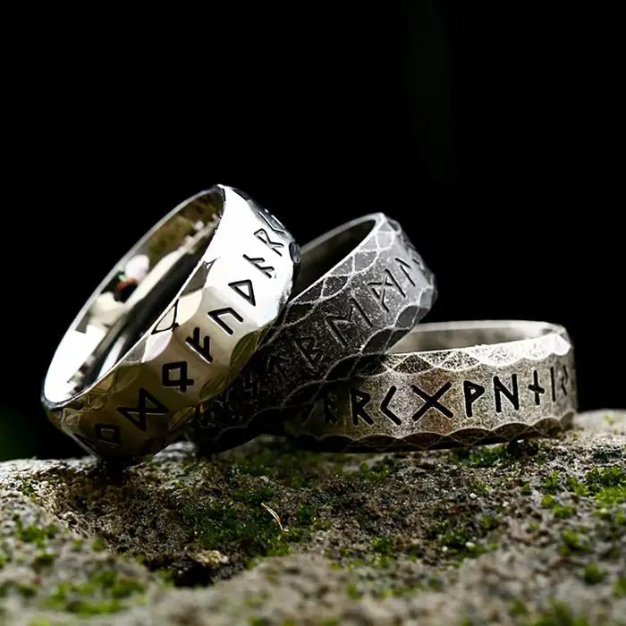 Bague Rune Viking Vintage en acier inoxydable