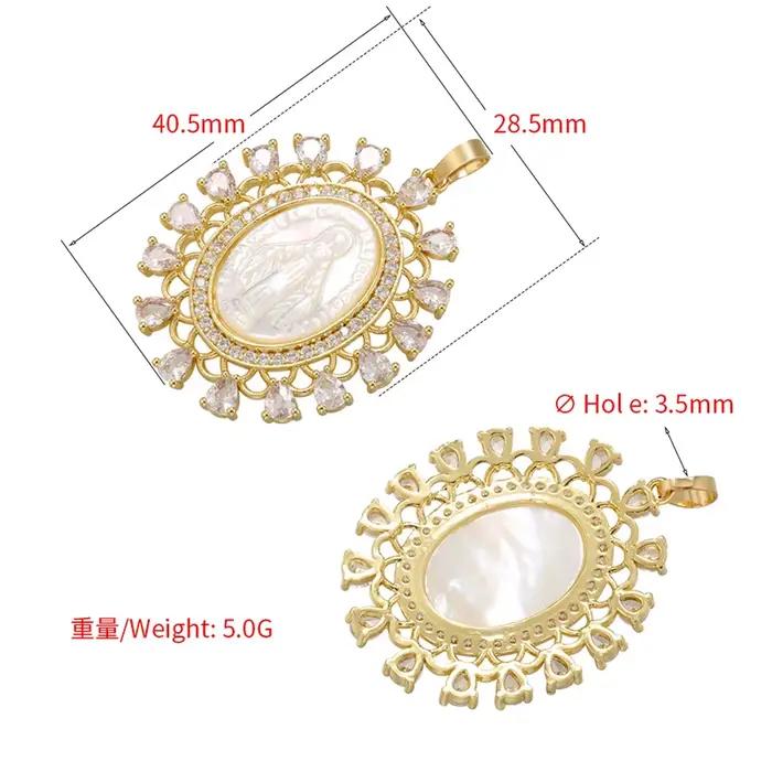 Breloques chrétiennes Vierge Marie en laiton plaqué or pour femmes, accessoires de bijoux pour colliers faits main DIY : VD1184