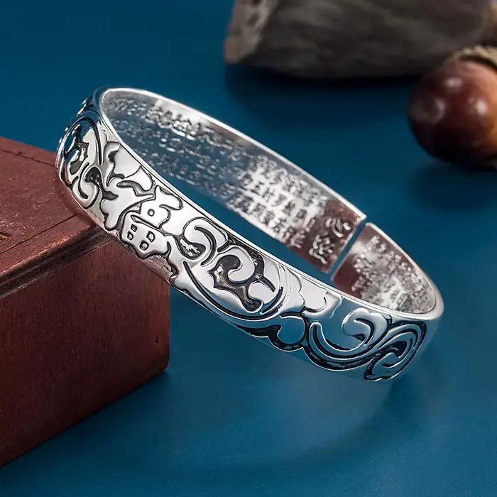 Bracelet en argent Sterling 925 en relief, mode créative, bénédiction, cadeau d'anniversaire