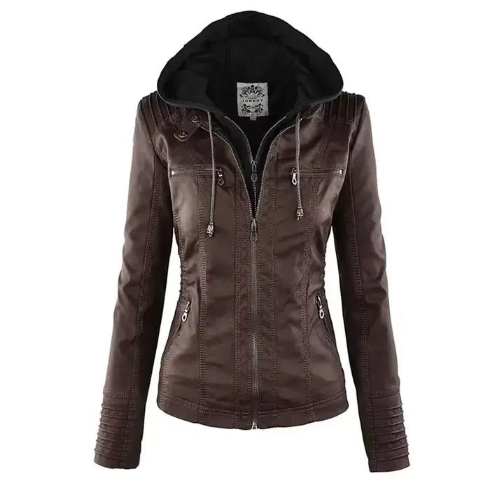 Veste gothique en simili cuir pour femme, manteau à capuche, veste de moto, hiver et automne, vêtements d'extérieur noirs, veste de base en cuir PU, 2025