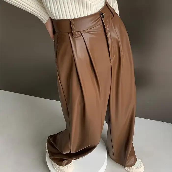 Pantalon en cuir PU pour femmes, nouveau Design, décontracté, taille haute, jambes larges, Baggy, Streetwear, tendance