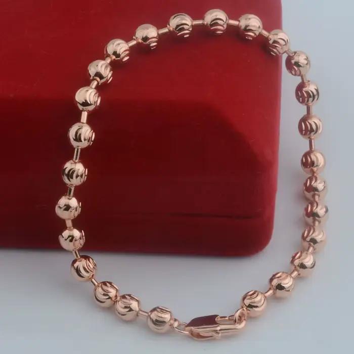 Bracelet de perles plaqué or Rose pour femmes et hommes, 5MM, chaînes de couleur jaune