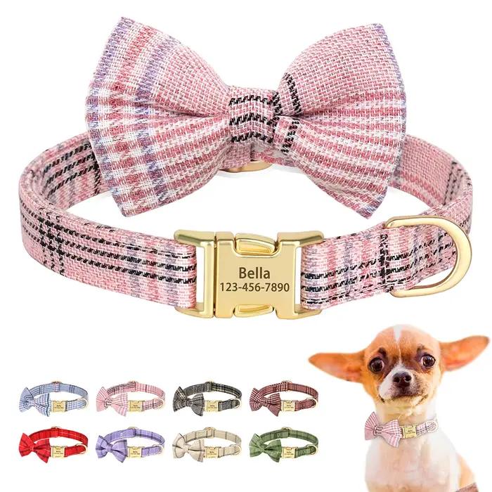 Collier de chien personnalisé colliers de chien de chiot en Nylon avec mignon nœud papillon gravé collier pour animaux de compagnie colliers de chien pour chiens de petite et moyenne Chihuahua