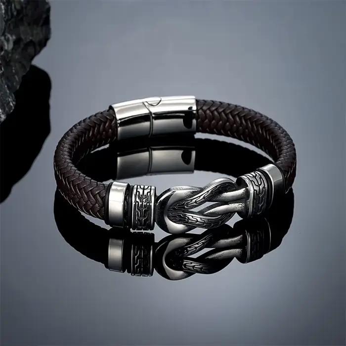 Bracelet en cuir vintage avec symbole de l'infini pour homme