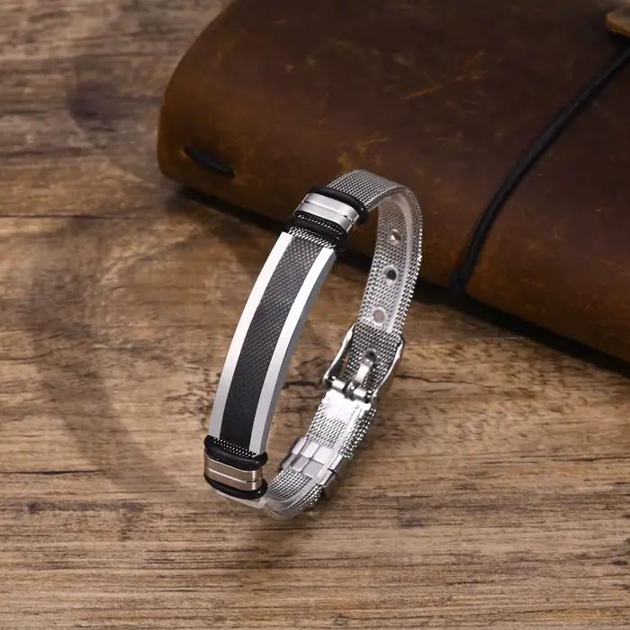 Bracelets en maille d'acier inoxydable pour hommes, bracelet de barre d'identification étanche, cadeaux pour mari, papa, père, fils, longueur réglable