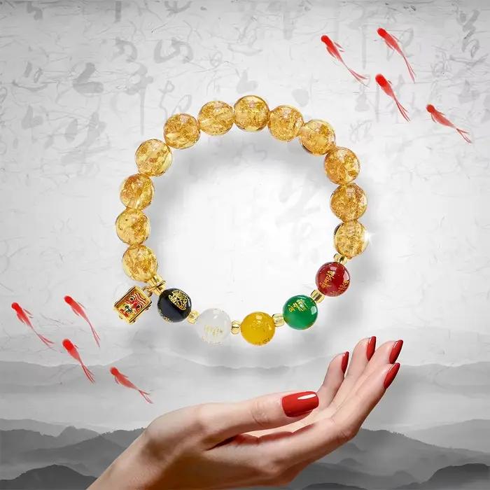 Bracelet de bénédiction du Temple, glaçage au sable doré, pierre d'oeil de tigre Zakilam, richesse et Fortune, porte-bonheur, multi-trésor, chaîne à main assortie