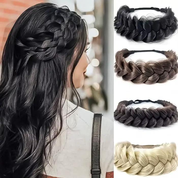 Bande de Sauna Tressée en Cheveux Synthétiques, artificiel astique, Couleur Blond, Marron, pour Femme, Fille et Enfant