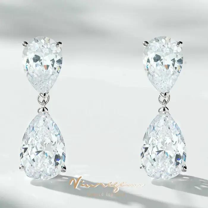 Vinregem – boucles d'oreilles en saphir pour femmes, coupe poire, pierres précieuses en argent Sterling 100% 925, bijoux fins, cadeaux de fête de mariage, vente en gros