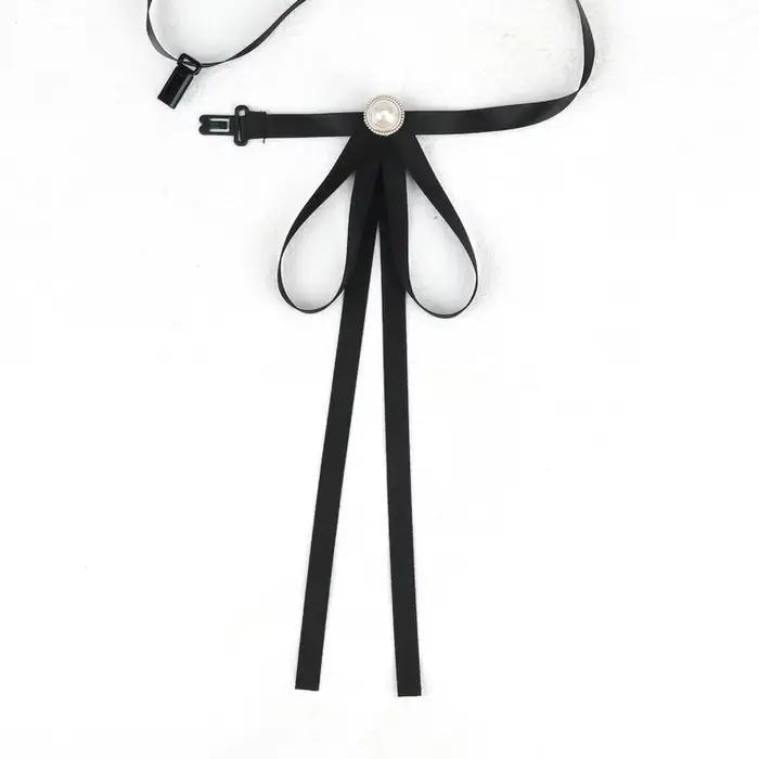 Broches en ruban de perles pour nœud papillon, Vintage, col pré-attaché, noir, bleu, chemise blanche, Clip pour cravate, vêtements pour femmes et filles