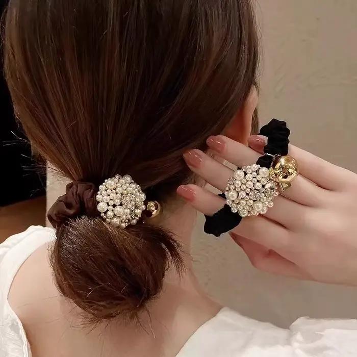 Attache de cheveux en strass perlé, Style de luxe haut de gamme, attache de cheveux en queue de cheval pour femmes, chouchou, bandeau pour cheveux pour adultes, attache de cheveux élastique