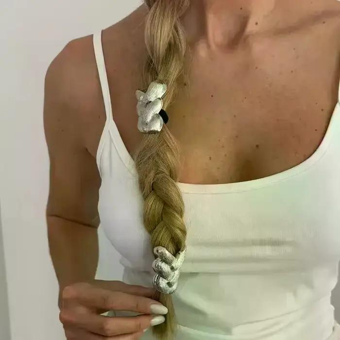 Élastique à cheveux tressé en métal, accessoire de coiffure tendance pour femmes et filles, pour queue de cheval quotidienne