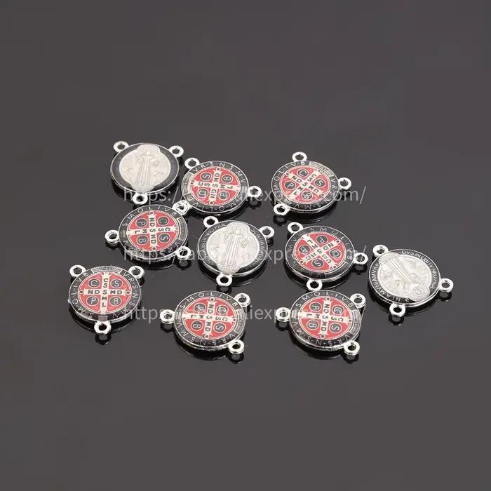 Connecteur de collier religieux plaqué or, pendentif du sacrement chrétien, pendentif croix de saint benoît, collier de bijoux à faire soi-même, 5 pièces