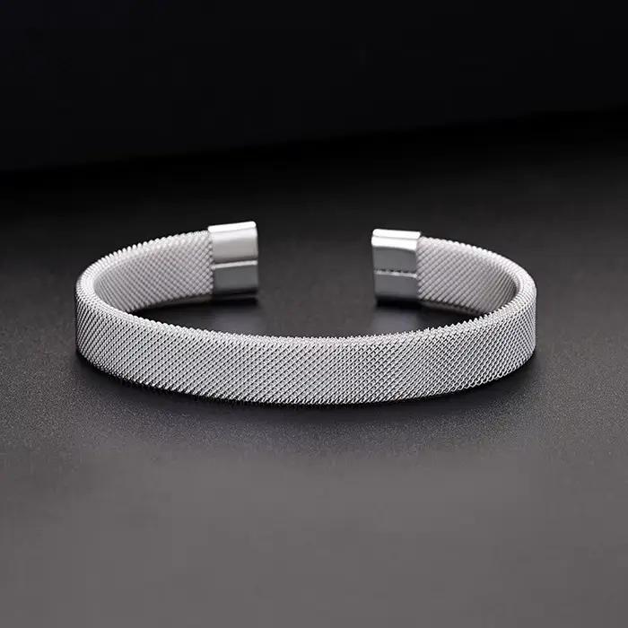 Bracelet fin en argent regardé 925 pour hommes et femmes, haute qualité, maille en argent, bracelet solide pour femme, bijoux jonc, manchette à breloques, mode
