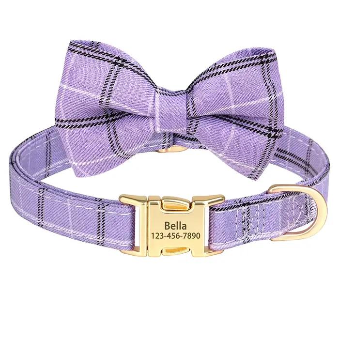 Collier de chien personnalisé colliers de chien de chiot en Nylon avec mignon nœud papillon gravé collier pour animaux de compagnie colliers de chien pour chiens de petite et moyenne Chihuahua
