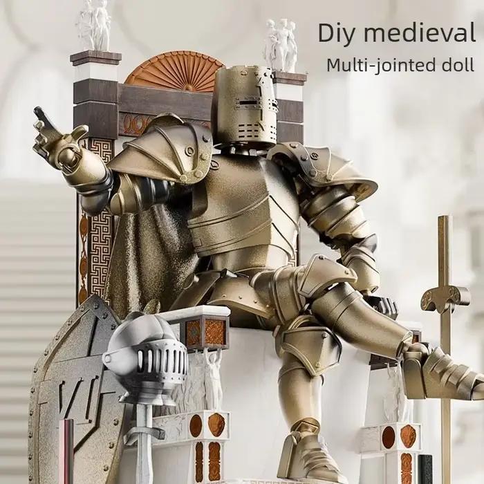 Figurines d'action DIY Médiéval Chevalier Multi-Articulées, Guerrier Robot avec Cape, Épée et Bouclier, Jouet d'assemblage, Cadeau de Noël pour Enfants
