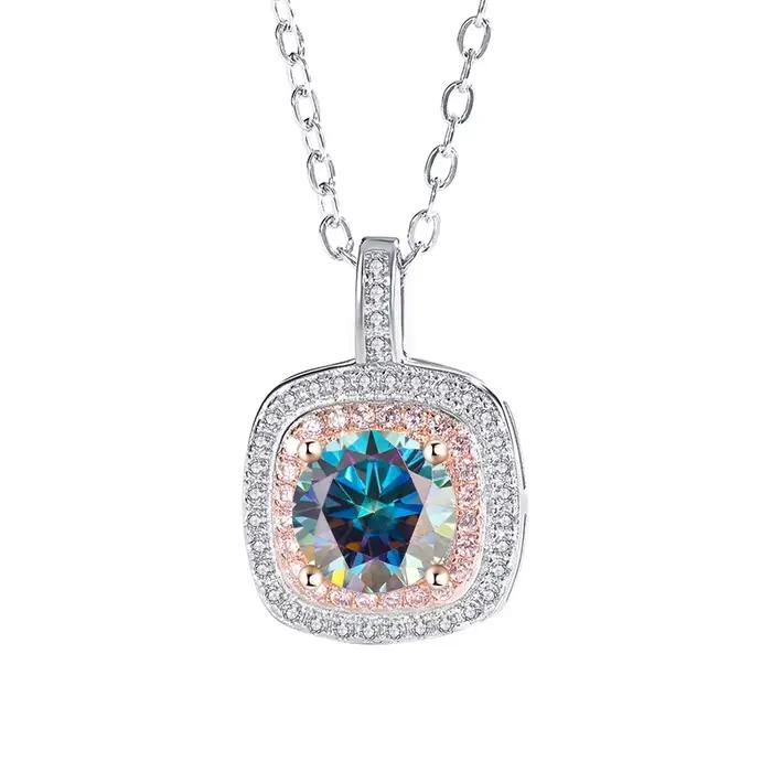 Collier pendentif carré en argent 925 saphir de haute qualité, classique et tendance, 2 carats