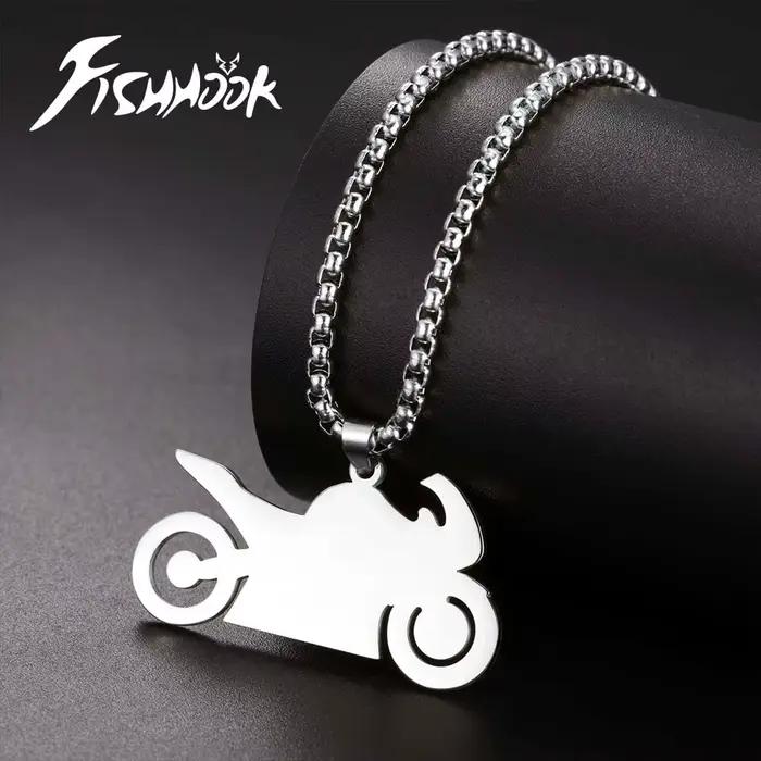 Collier Moto pour Homme Femme Père Motard Pilote de Course en Acier Inoxydable Chaîne Robuste Bijou Punk Cadeau