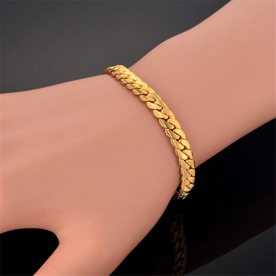 Bracelet couleur or pour hommes et femmes, chaîne à maillons serpent, en acier inoxydable, chaînes, 