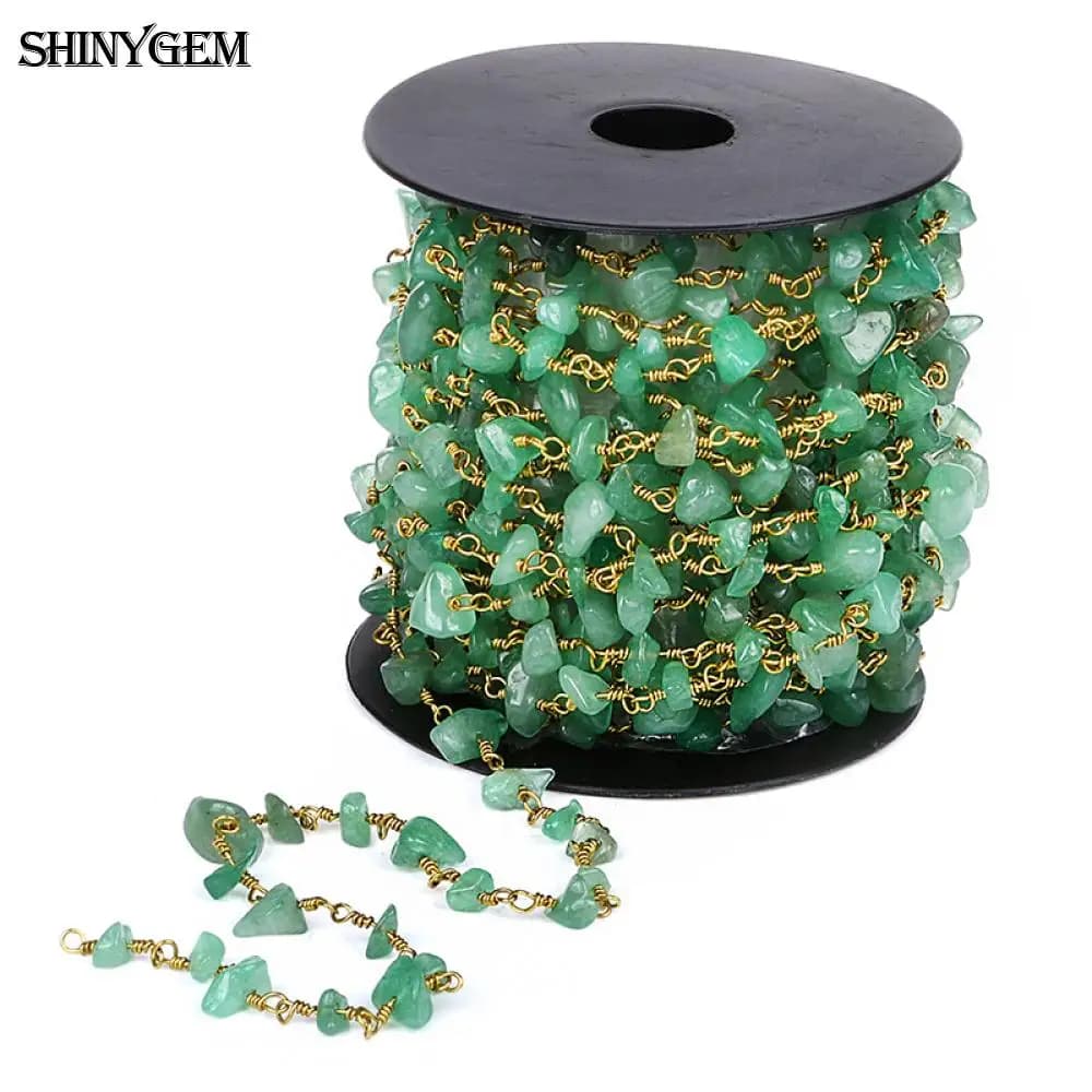 ShinyGem Tourmaline naturelle strass gravier puces chapelet chaîne de perles plaqué or chaîne de per