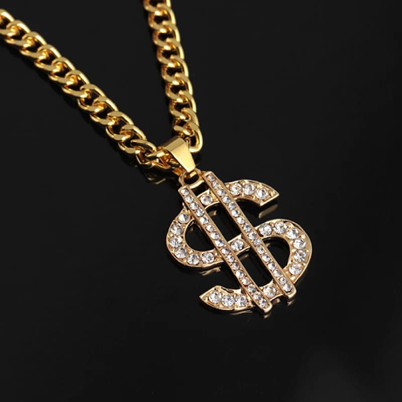 Collier Hip Hop pour hommes et femmes, bijoux Bling, argent, rap, or, document, dollar américain, pe