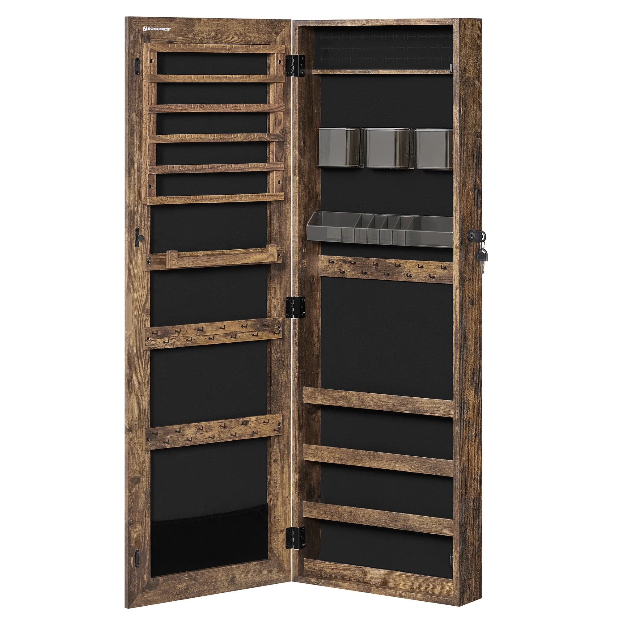 Armoire à bijoux à miroir Armoire à miroir encastrée au mur Armoire de rangement de bijoux noire