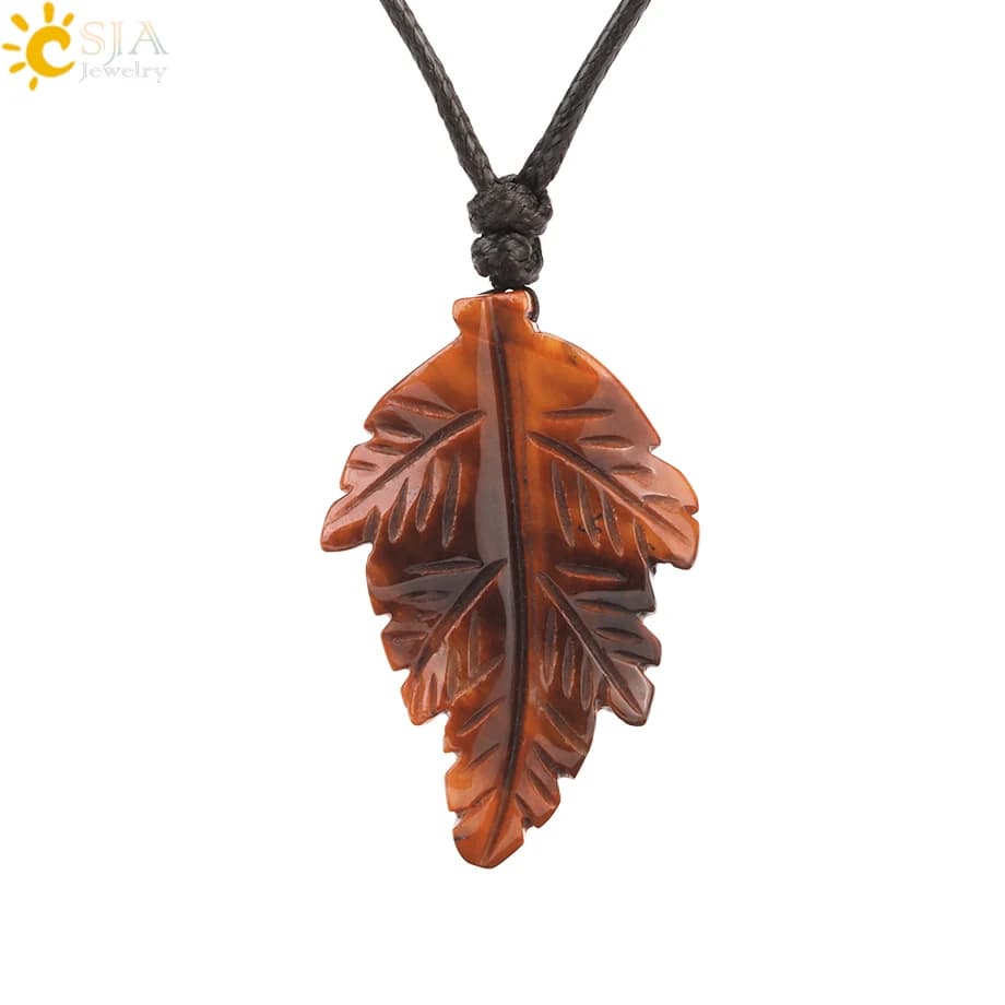 CSAlbaneCollier pendentif feuilles en pierre naturelle pour femmes et hommes, colliers de guérison e