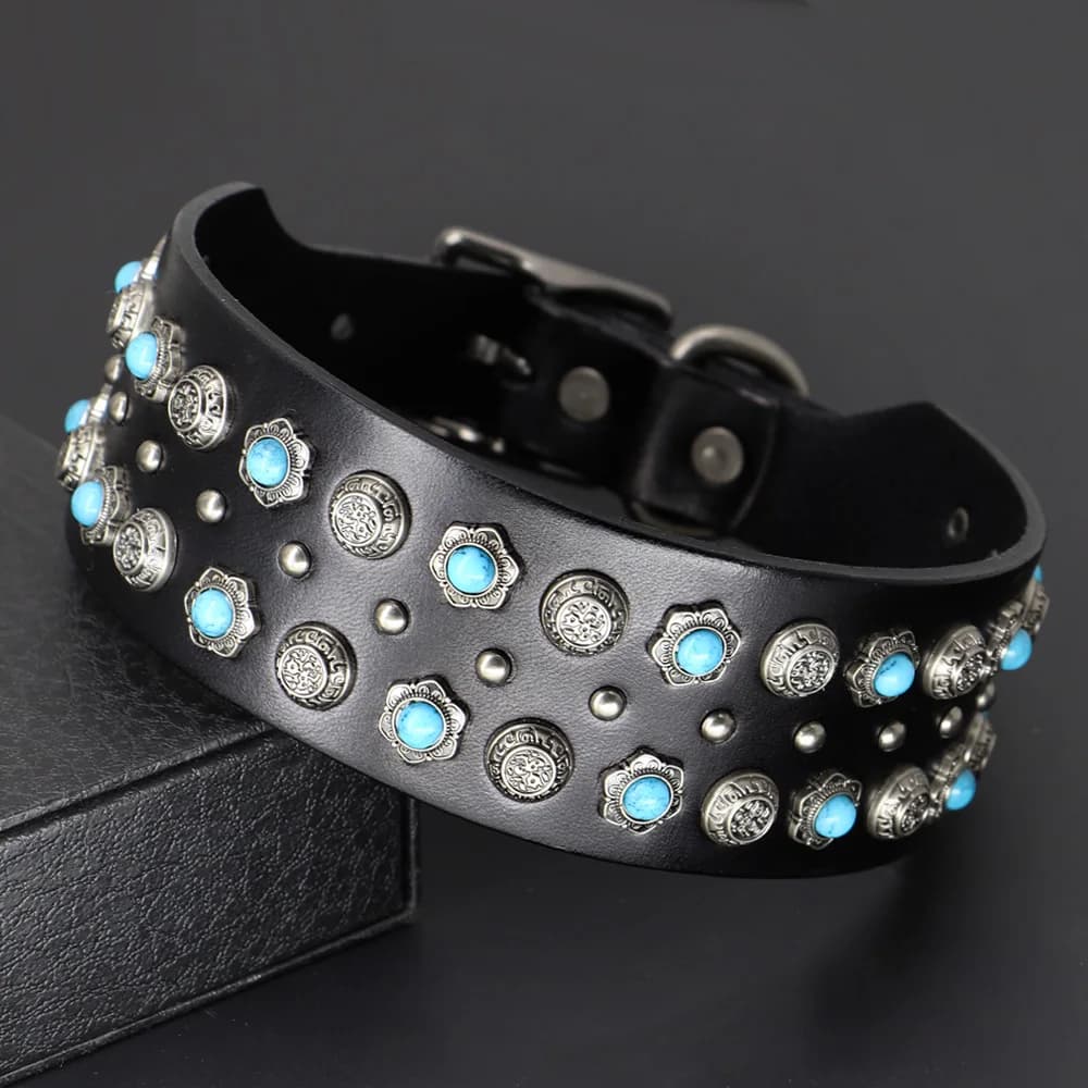 Collier luxueux en cuir véritable pour chien, clouté à pointes, pour animaux de compagnie, bijoux en