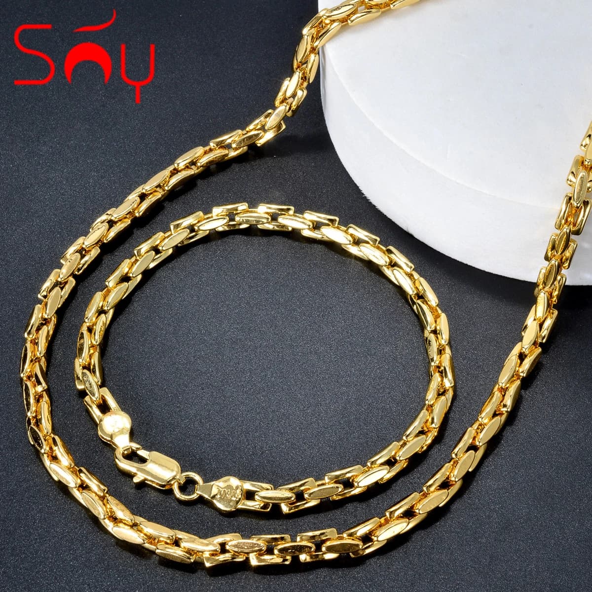 Sunny-Ensemble de bijoux plaqué or pour hommes et femmes, collier classique, bracelet de luxe, lien 