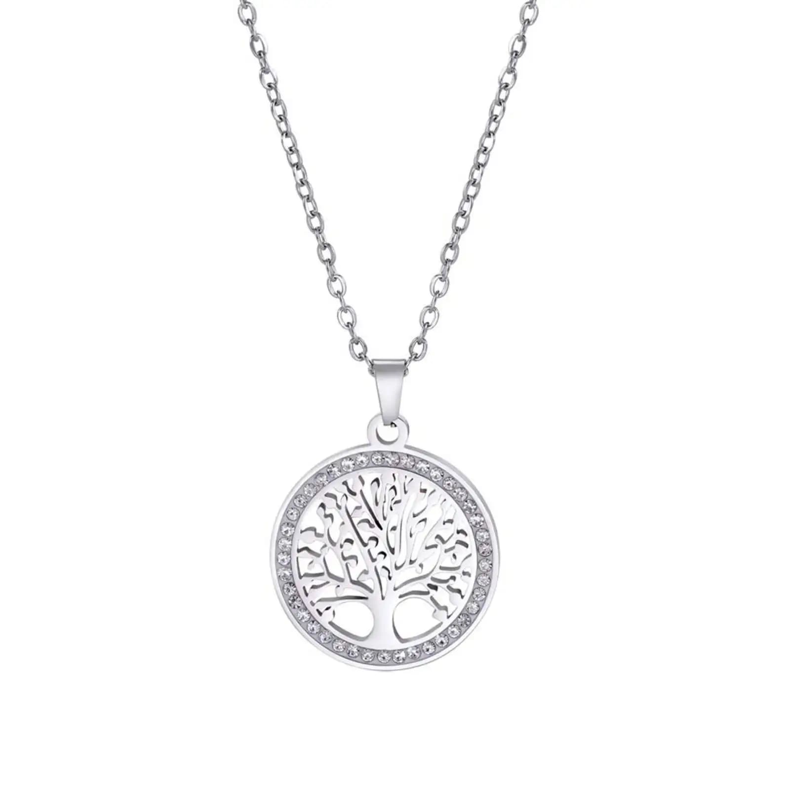 Collier pendentif rond arbre de vie, bijoux en acier inoxydable, cadeau pour femmes, mariage