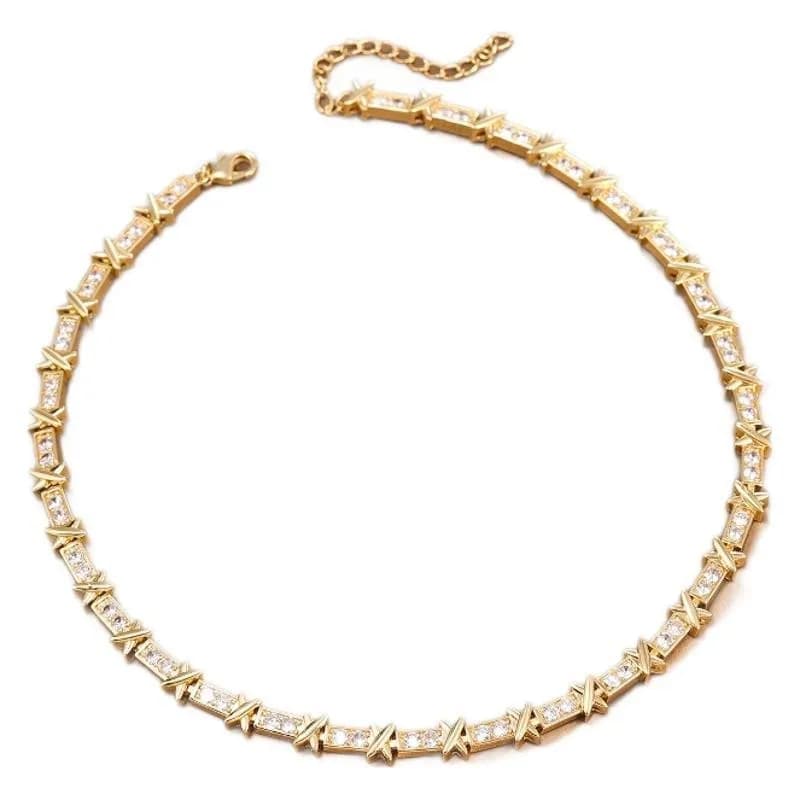 Collier ras du cou de luxe en forme de T avec lettre X, ensemble de colliers en zirconium entièremen