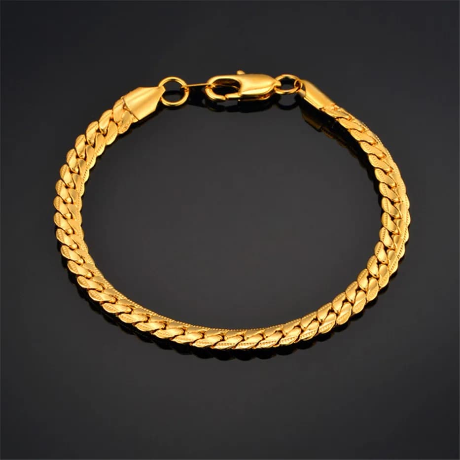 Bracelet couleur or pour hommes et femmes, chaîne à maillons serpent, en acier inoxydable, chaînes, bijoux pour hommes et femmes
