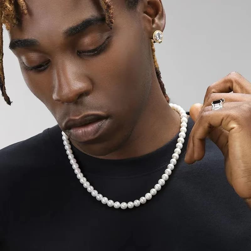 Collier de perles d'imitation de roche pour hommes, Hip Hop, chaîne de perles, ras du cou pour femmes, bijoux de fête à la mode, cadeau