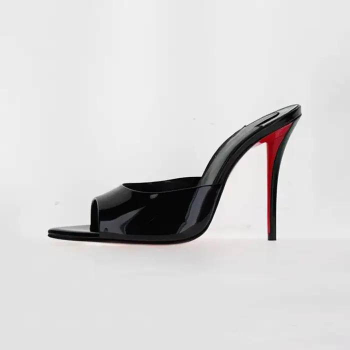Pantoufles cool en cuir laqué, polyvalentes, talons hauts fins avec orteils pointus exposés, sexy po