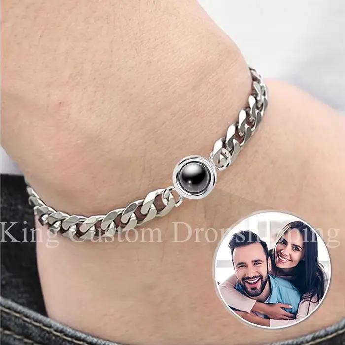 Bracelet de projection de cercle pour hommes, bijoux en acier, photos personnalisées, cadeaux de la