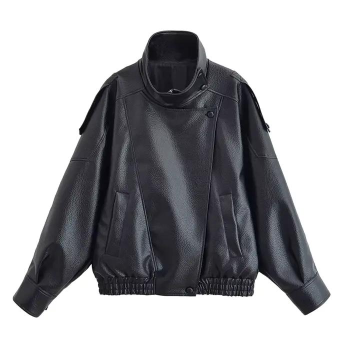 Veste femme 2025 nouvelle mode automne noir à manches longues galets Faux cuir veste moto Style pers