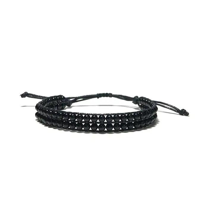 Bracelet en obsidienne tressé Double couche pour hommes, nouvelle mode, 4mm, ajustable, tissage, bre