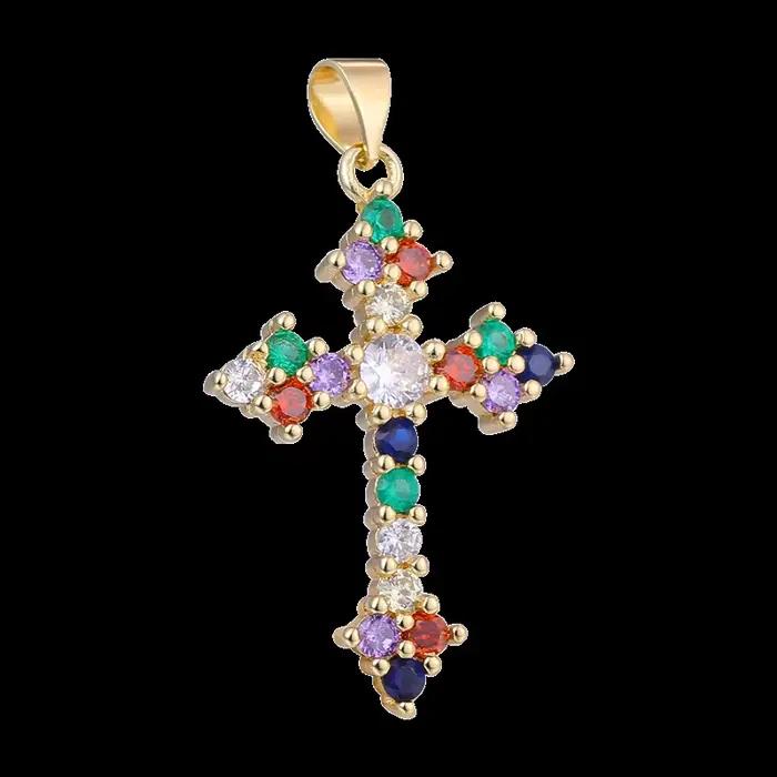 Juya bricolage 18K plaqué or véritable vente en gros breloques croix chrétienne pour la fabrication