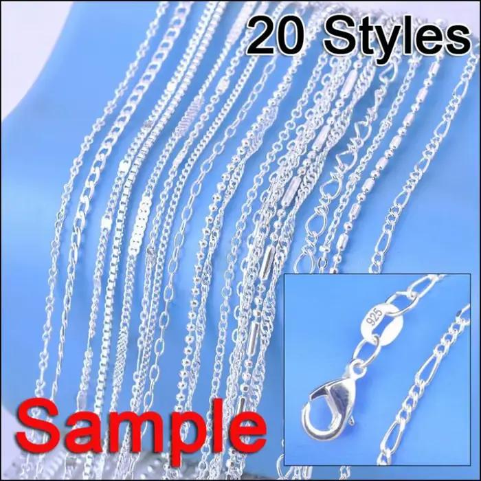 Grande Offre Ensemble de colliers à maillons en argent Sterling 925 véritable, mélange de 20 Styles,