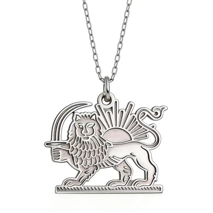 Collier Lion Soleil Iranien Plaqué Or, Pendentif Lion Persan en Acier Inoxydable pour Hommes et Femm