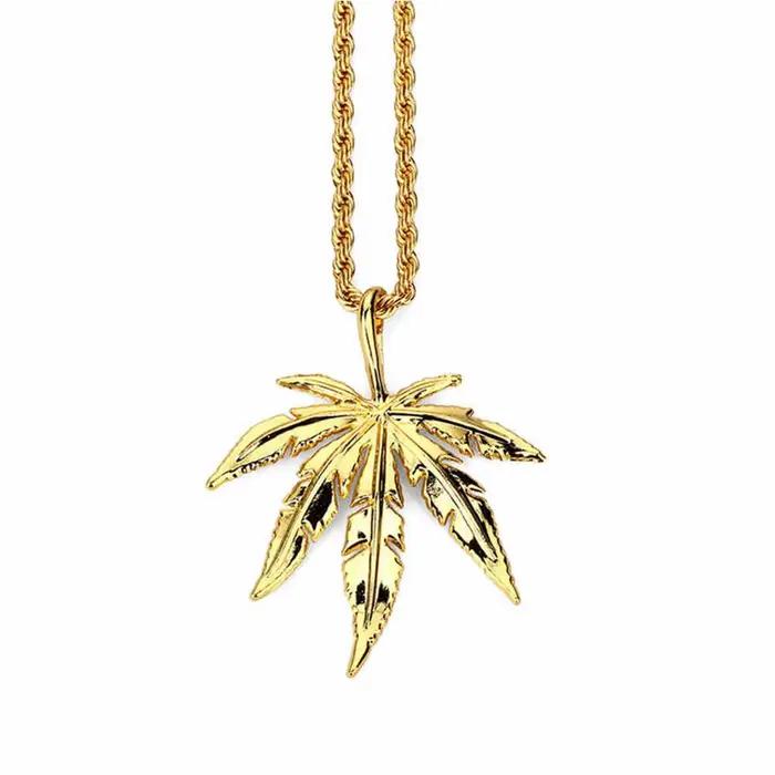 Colliers Hip Hop tendance en feuille de chanvre, chaînes à motif herbe, bijoux Hip Hop pour hommes e