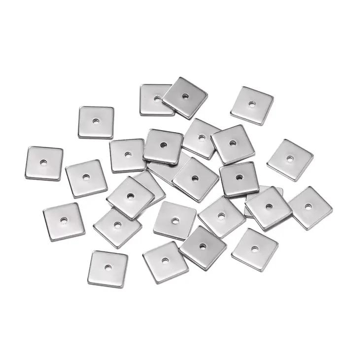 Perles d'Espacement Plates et Carrées en Acier Inoxydable, Accessoires de 4, 5, 6 et 8mm pour la Fab