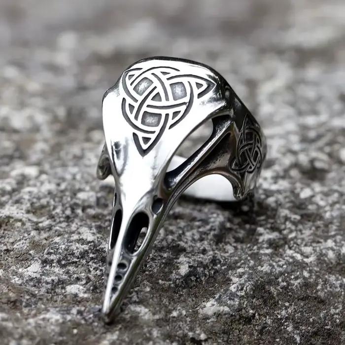Bague Homme Tête de Corbeau Guerrier Viking, Motif Nœud Celtique Vintage 2025, Mythologie Nordique,