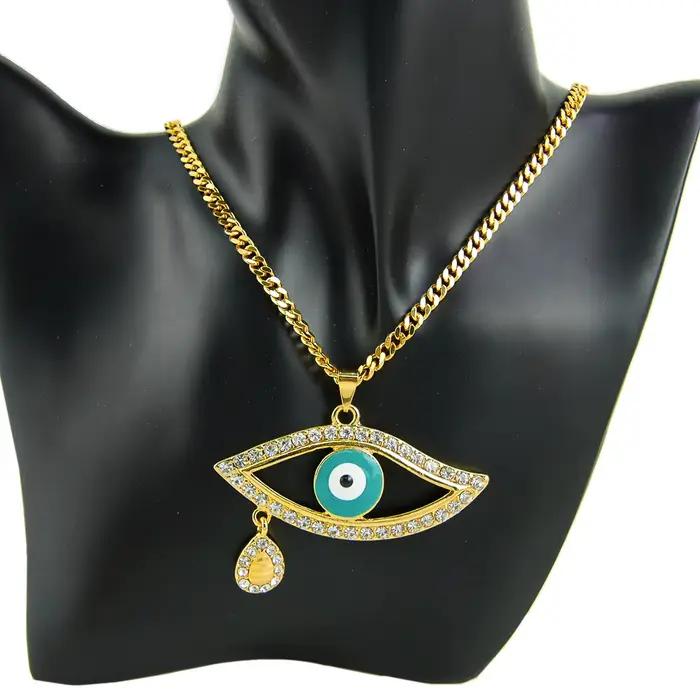 Punk Vintage mauvais yeux couleur or collier pendentifs plaqué or 18 carats Zircon Hip Hop mode pend