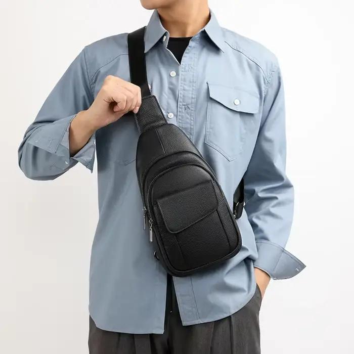 Sac de poitrine en cuir véritable pour hommes, sacs initiés masculins, sac à main en cuir de vachett