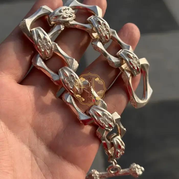Bracelet vintage tibétain en argent sculpté à la main, style européen et américain, bijou tendance,