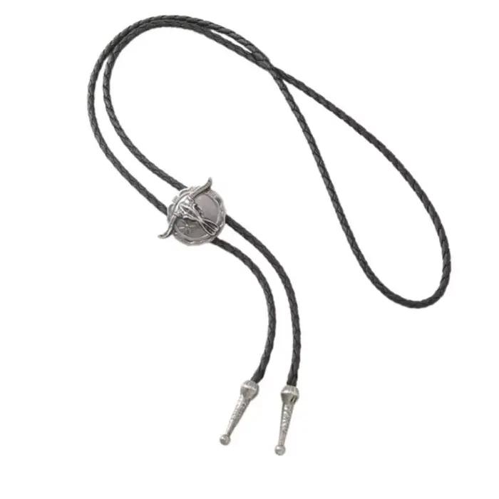 Collier Bolo à tête taureau Cowboy 39BD, corde en PU Flexible pour décontracté bal promo