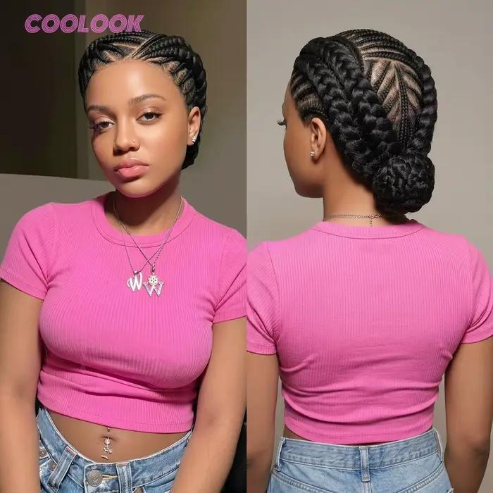 Perruques tressées sans colle, perruque synthétique tressée en chignon, perruque tressée complète en
