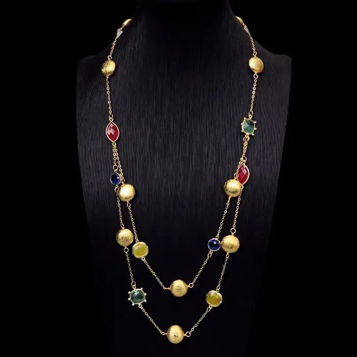 YYGEM – chaîne plaquée or, collier multicolore en jade de Quartz à facettes différentes