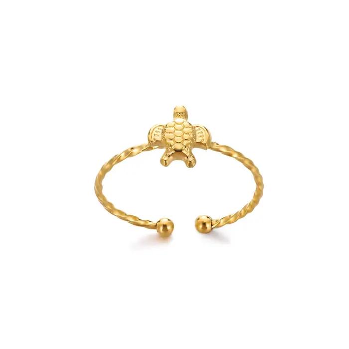 Bijoux océan mignons tortues imperméables Anillos pour femmes Zircon couleur or coquille hippocampe