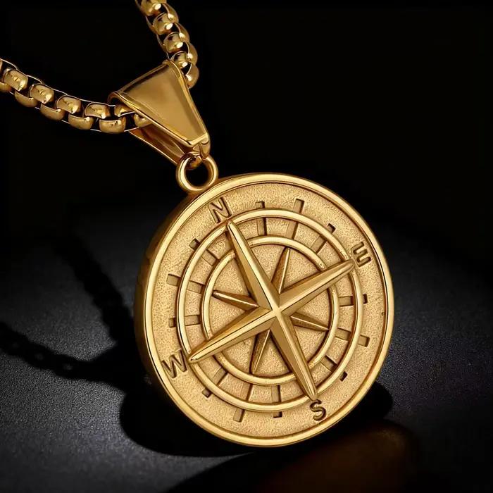 HNSP – collier avec pendentif boussole Vintage en acier inoxydable 316L pour hommes, accessoires de